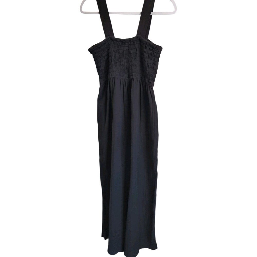 Quince Women 100% Organic Cotton Gauze Smocked Wide Leg Jumpsuit Black Medium - Picture 4 of 6